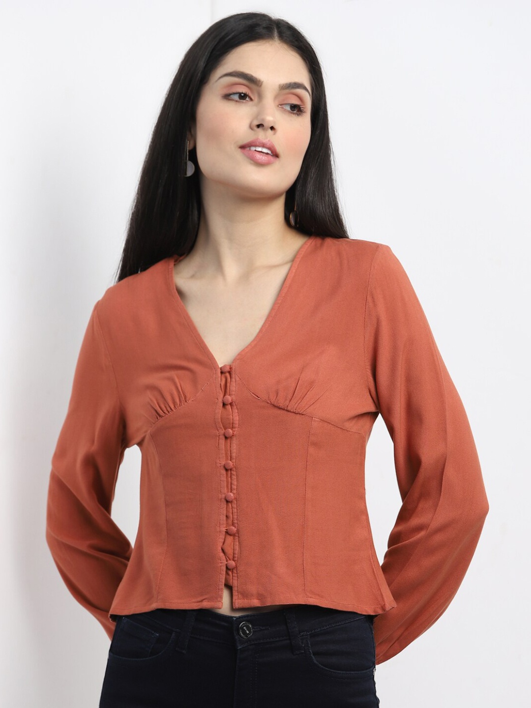 

MKOAL Long Sleeves Pure Cotton Regular Top, Rust