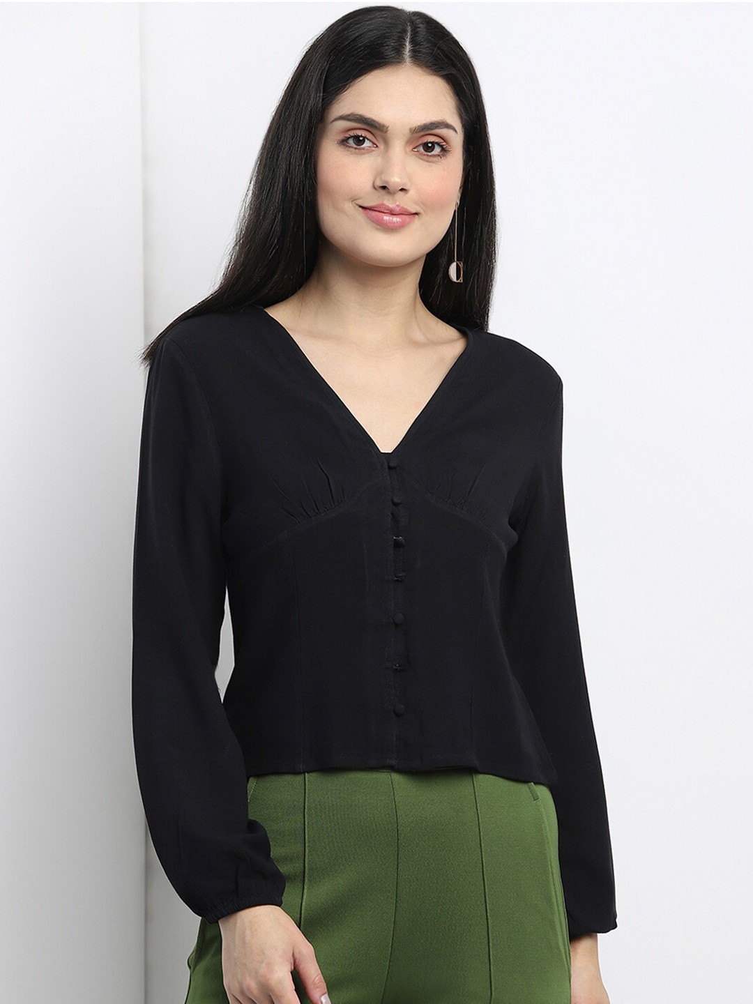 

MKOAL Long Sleeves Pure Cotton Regular Top, Black