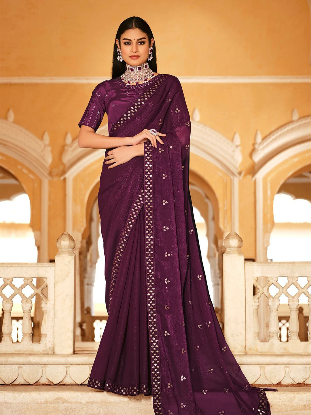 

ODETTE Sequin Embellished Saree, Purple