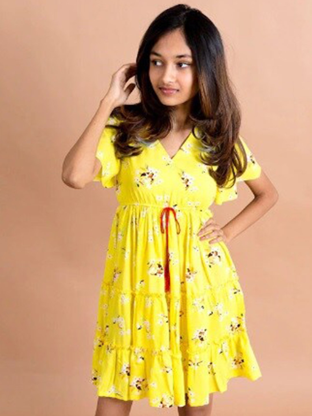 

pspeaches V-Neck Print Fit & Flare Dress, Yellow