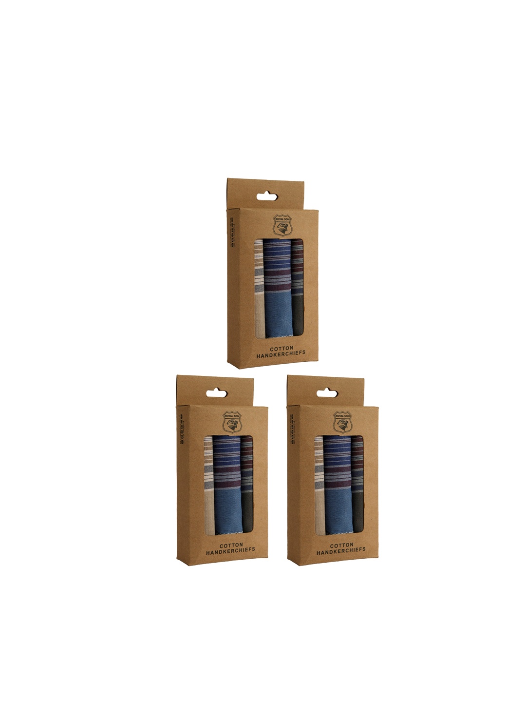 

ROYAL SON Men Pack Of 9 Checked Cotton Handkerchief, Brown