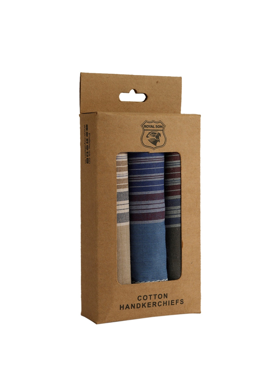 

ROYAL SON Men Pack Of 3 Checked Cotton Handkerchief, Blue