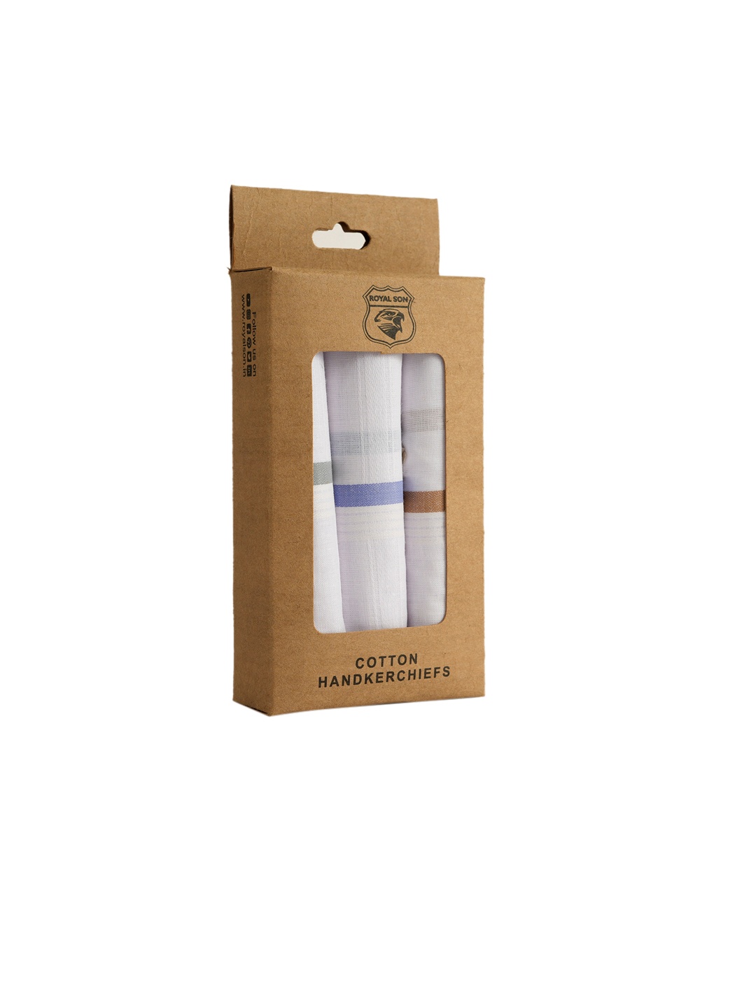 

ROYAL SON Men Pack Of 3 Striped Cotton Handkerchief, White