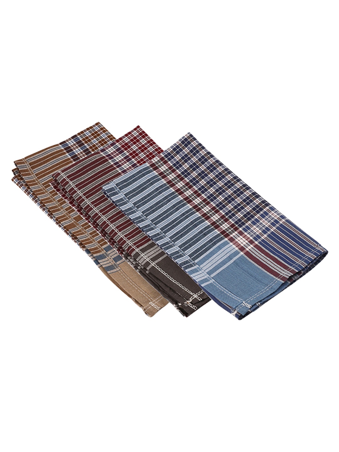

ROYAL SON Men Pack Of 6 Checked Cotton Handkerchief, Brown