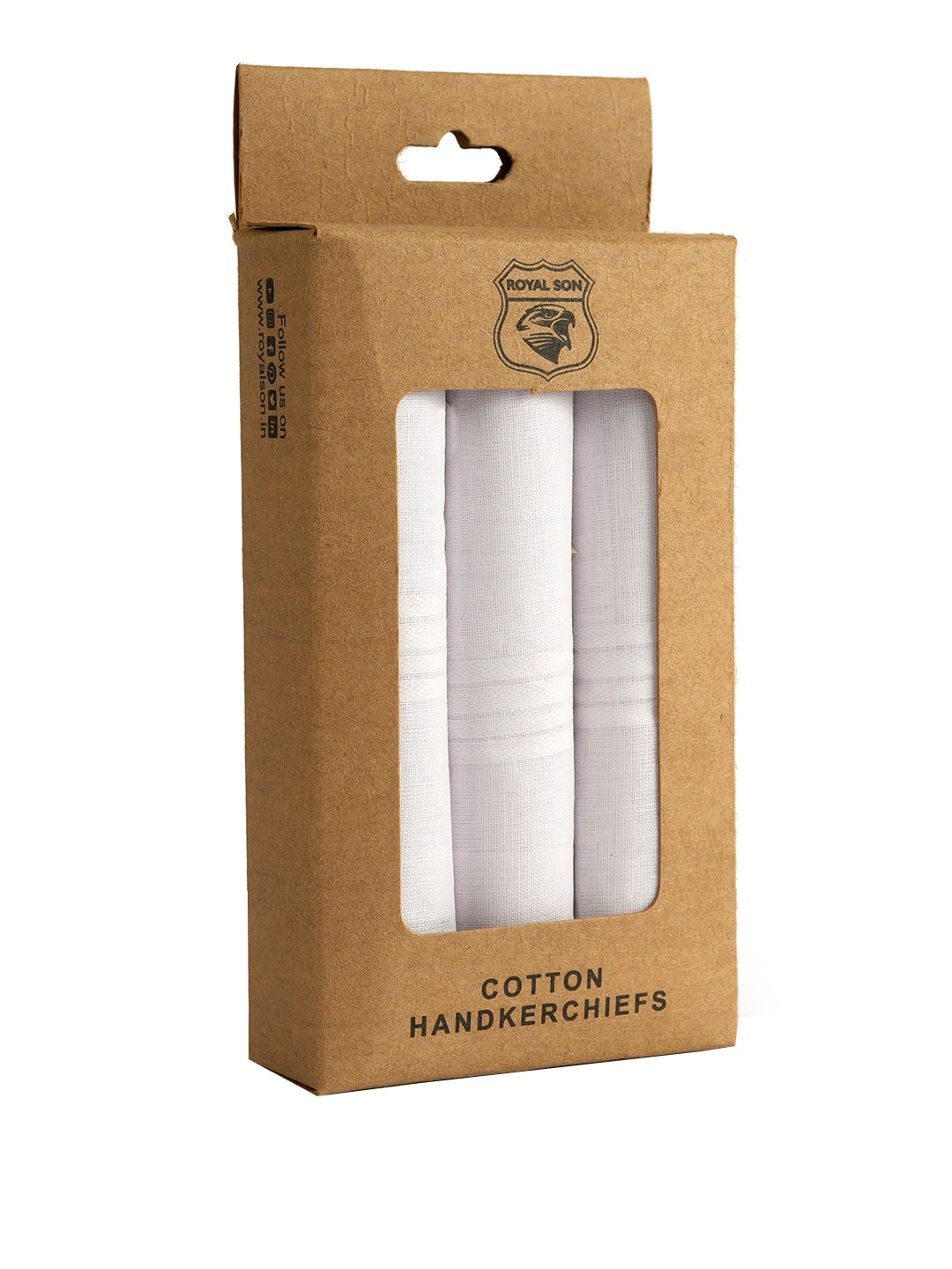 

ROYAL SON Men Pack Of 3 Cotton Handkerchief, White