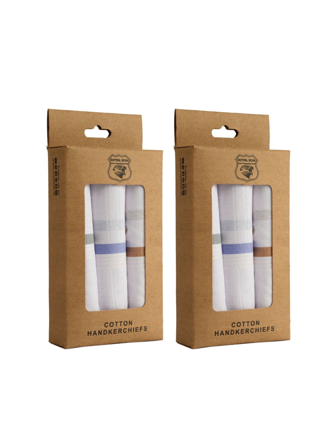 

ROYAL SON Men Pack Of 6 Striped Cotton Handkerchief, White