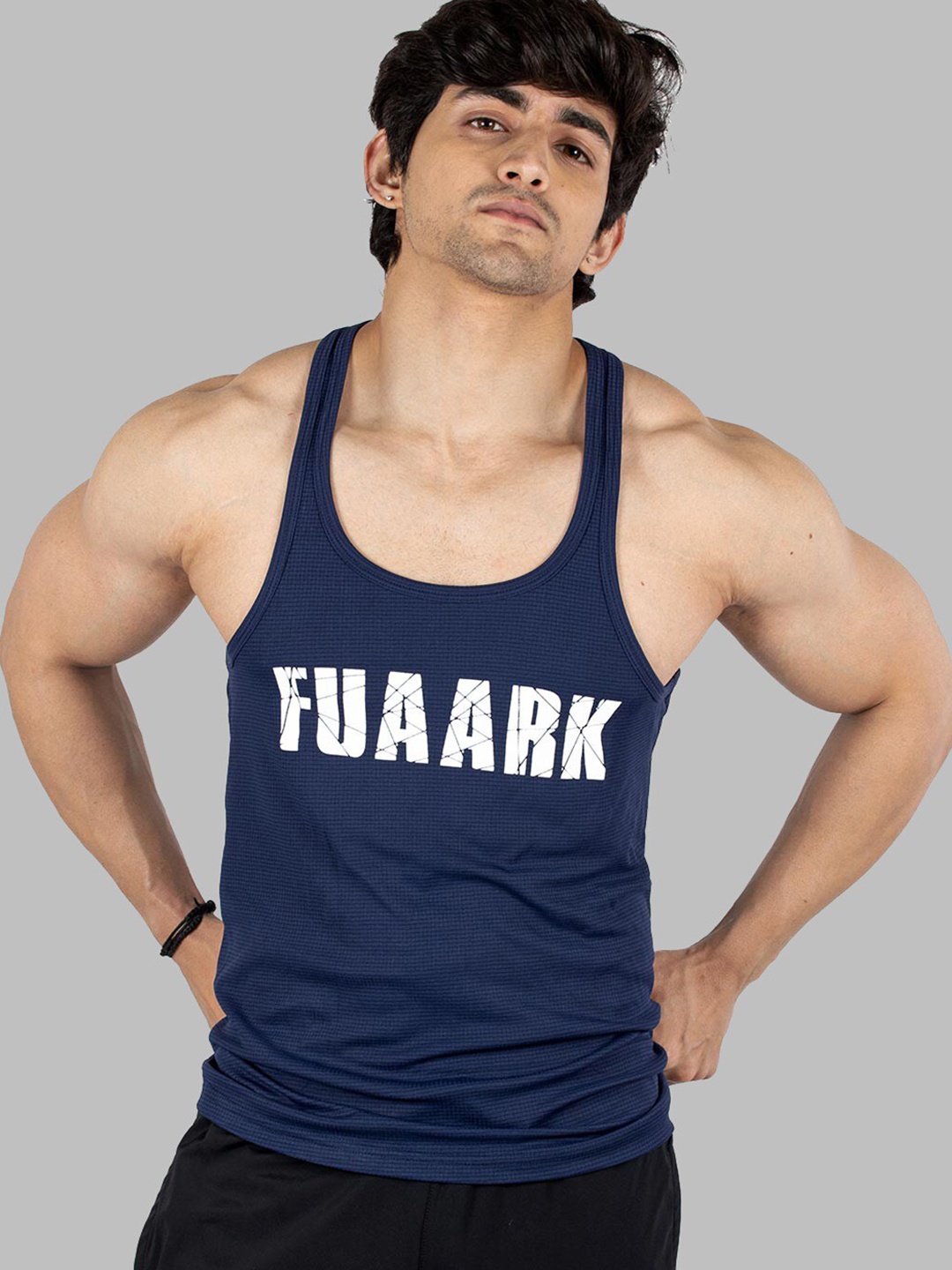 

FUAARK Men Printed Gym Vests, Navy blue