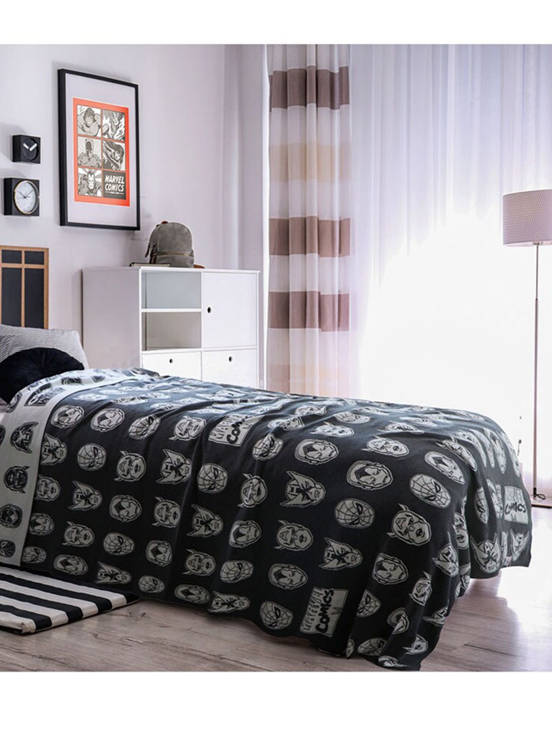 

Pluchi Kids Grey Melange Marvel Comics Disney AC Room 350 GSM Cotton Single Bed Blanket