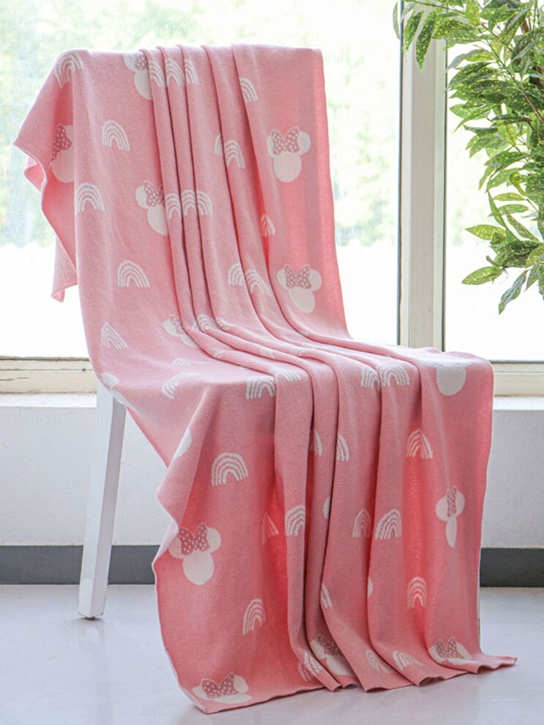 

Pluchi Pink & White AC Room Cotton 350 GSM Single Bed Blanket