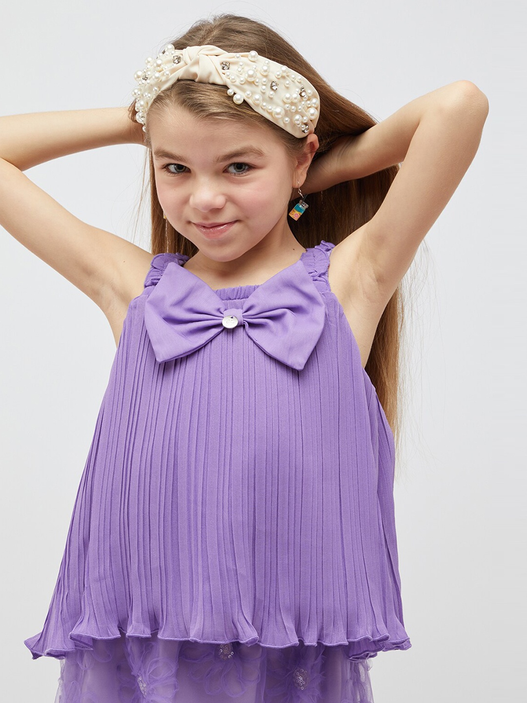 

One Friday Bow Detail Sleeveless Pleated Top, Purple