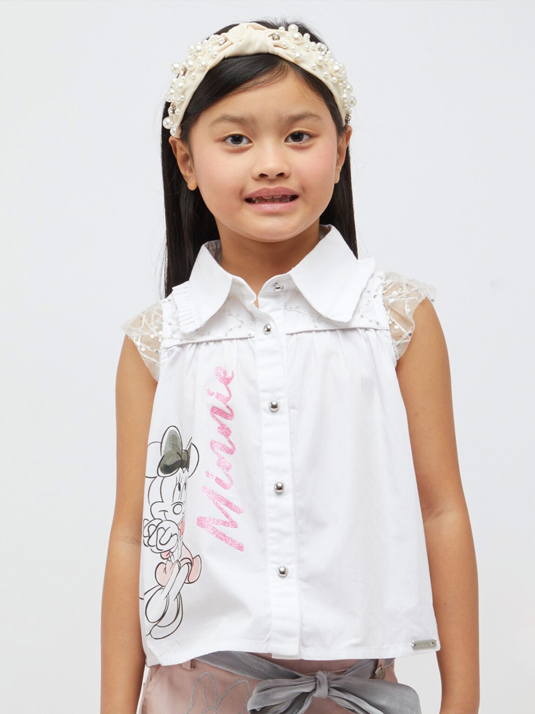 

One Friday Graphic Printed Shirt Style Cotton Top, White