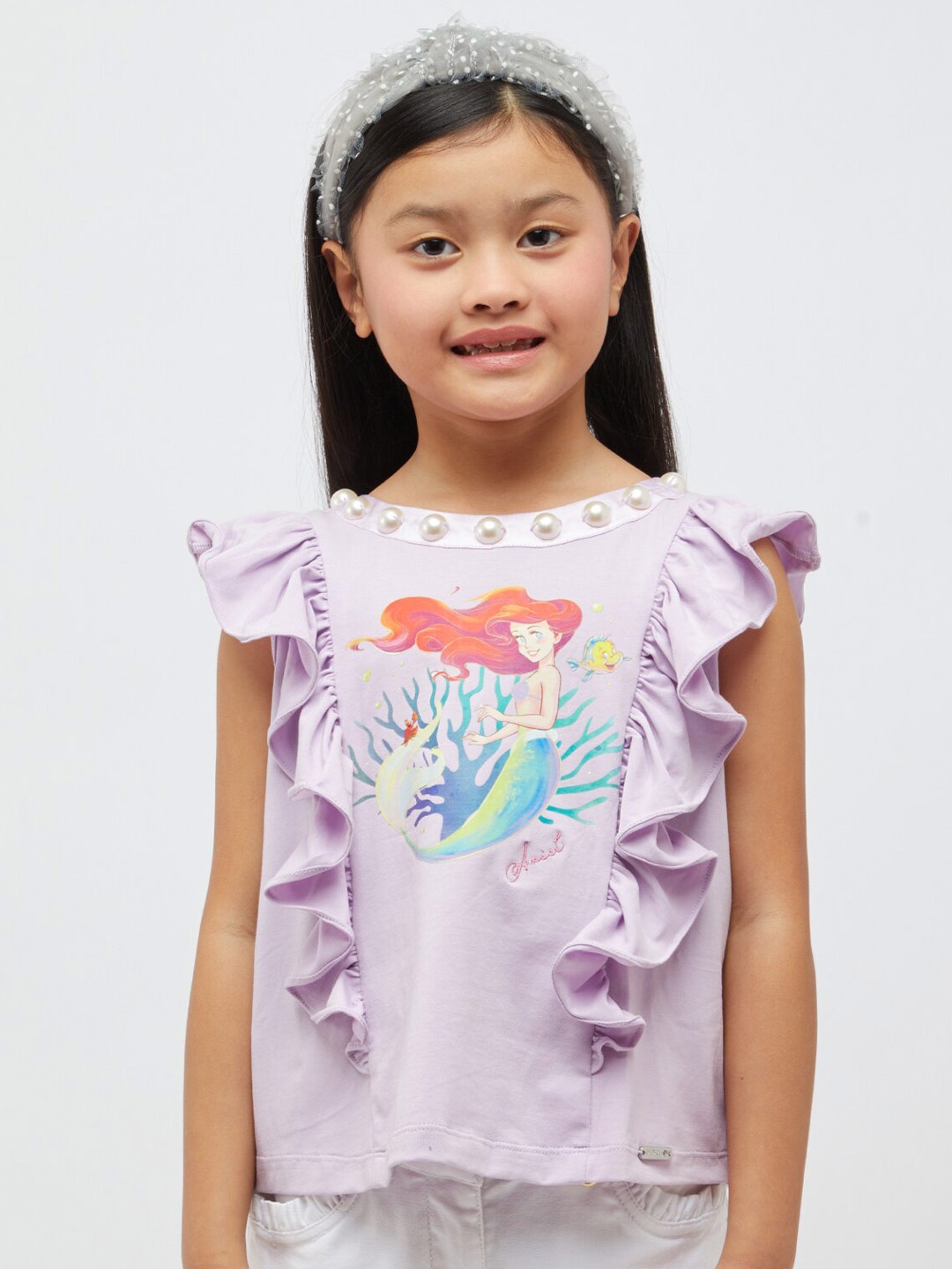 

One Friday Disney Printed Flutter Sleeve Cotton Top, Lavender