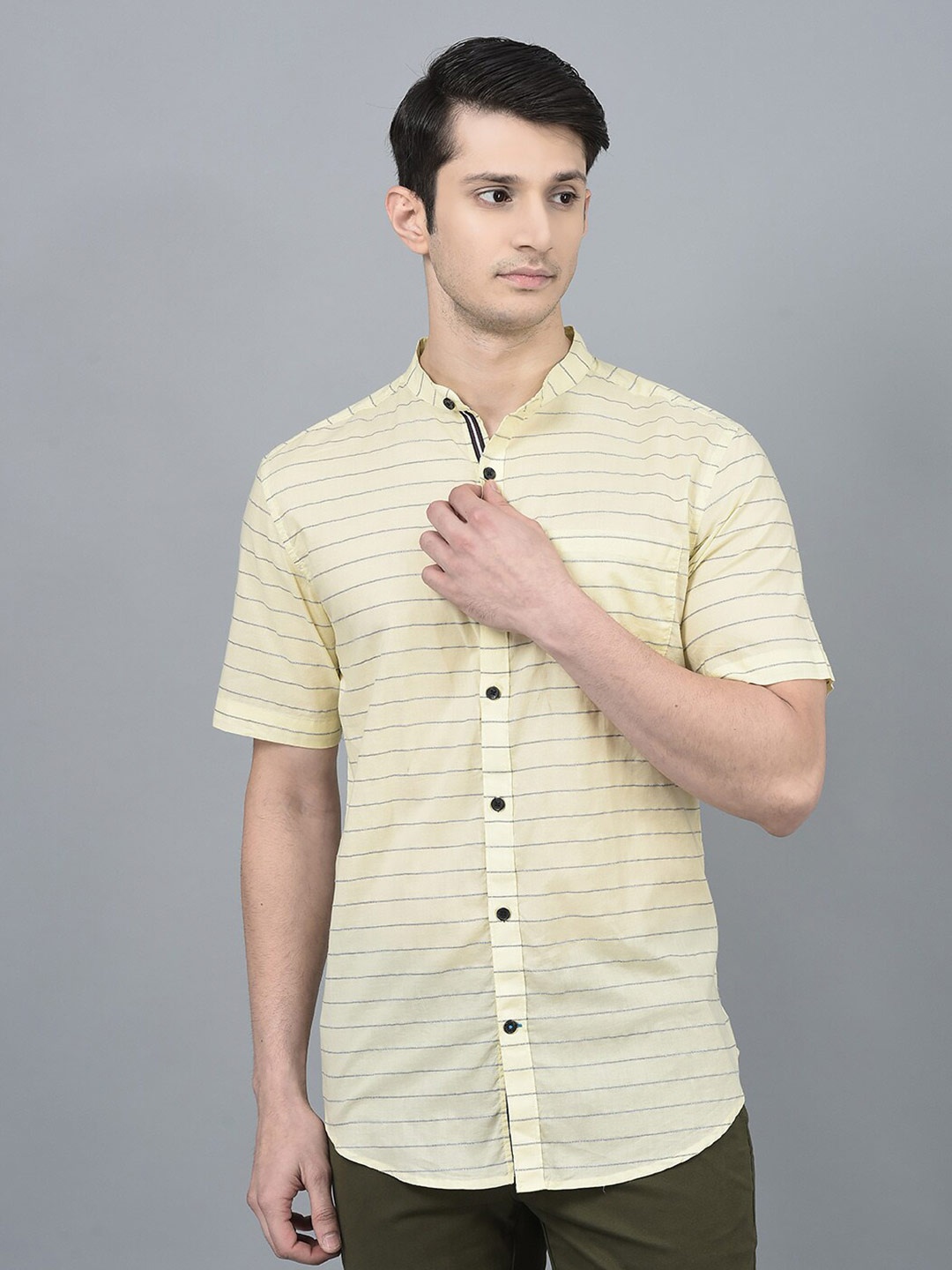 

CANOE Smart Horizontal Striped Cotton Casual Shirt, Cream