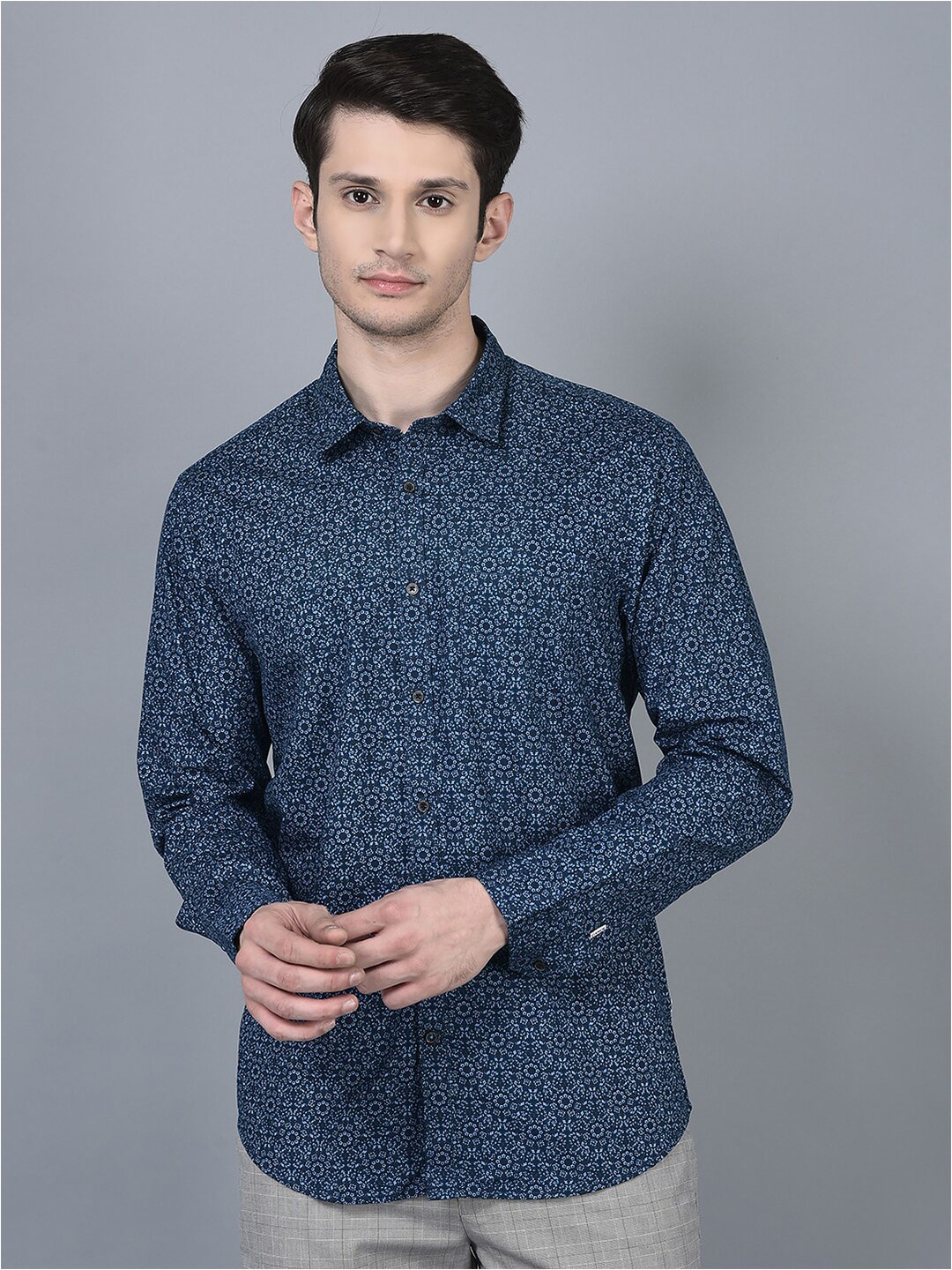 

CANOE Smart Opaque Ethnic Motifs Printed Cotton Casual Shirt, Blue