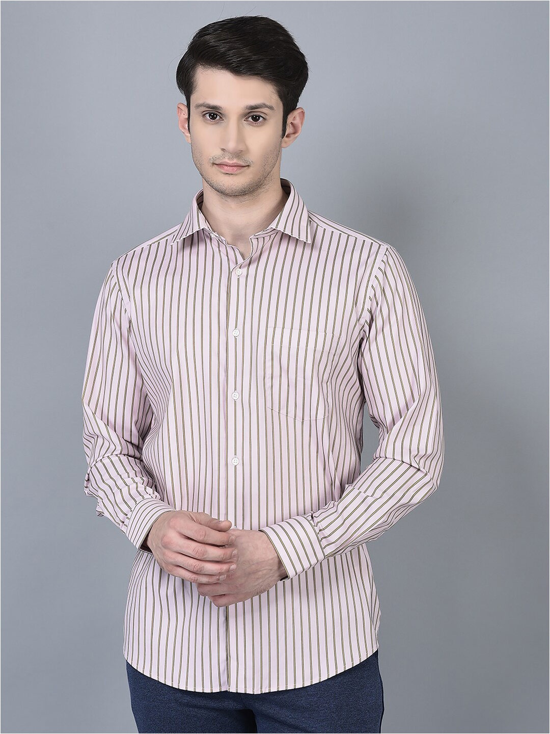 

CANOE Smart Opaque Striped Cotton Casual Shirt, Pink