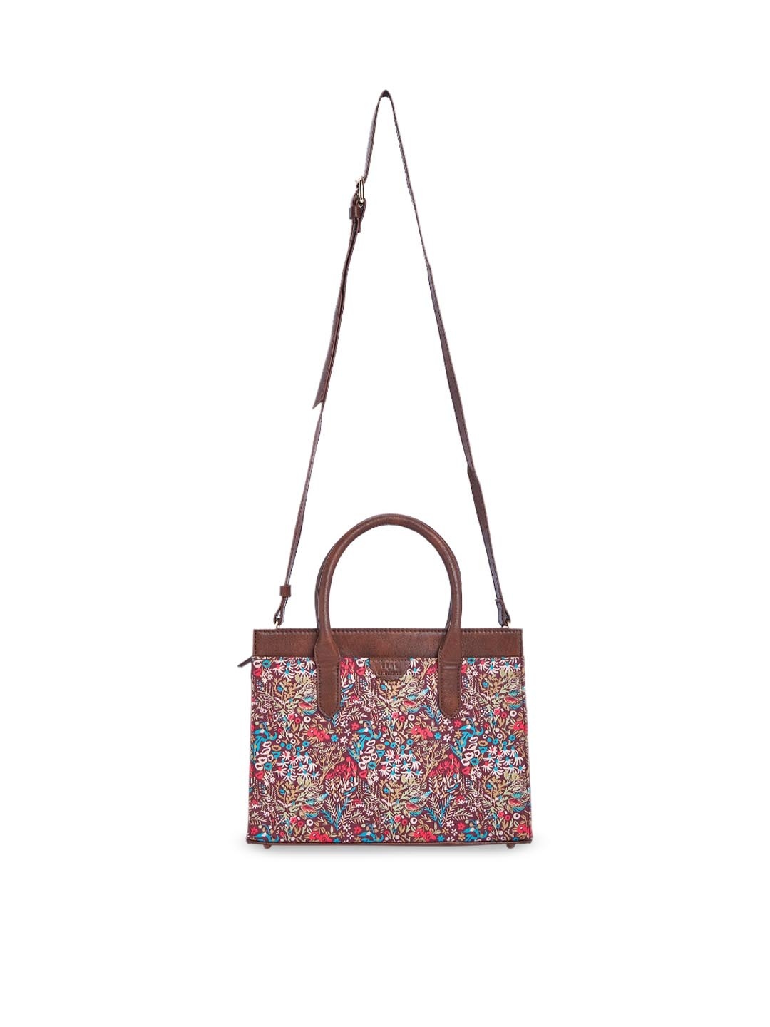 

TEAL BY CHUMBAK Floral Printed Structured Handheld Bag, Brown