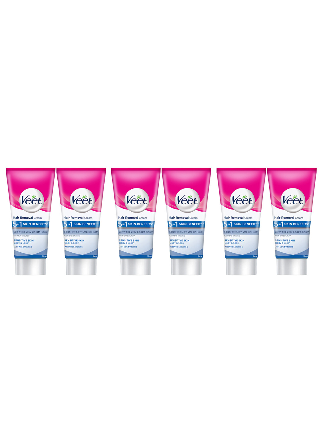 

Veet Set of 6 Hair Removal Creams for Sensitive Skin with Aloe Vera - 50g each, Blue