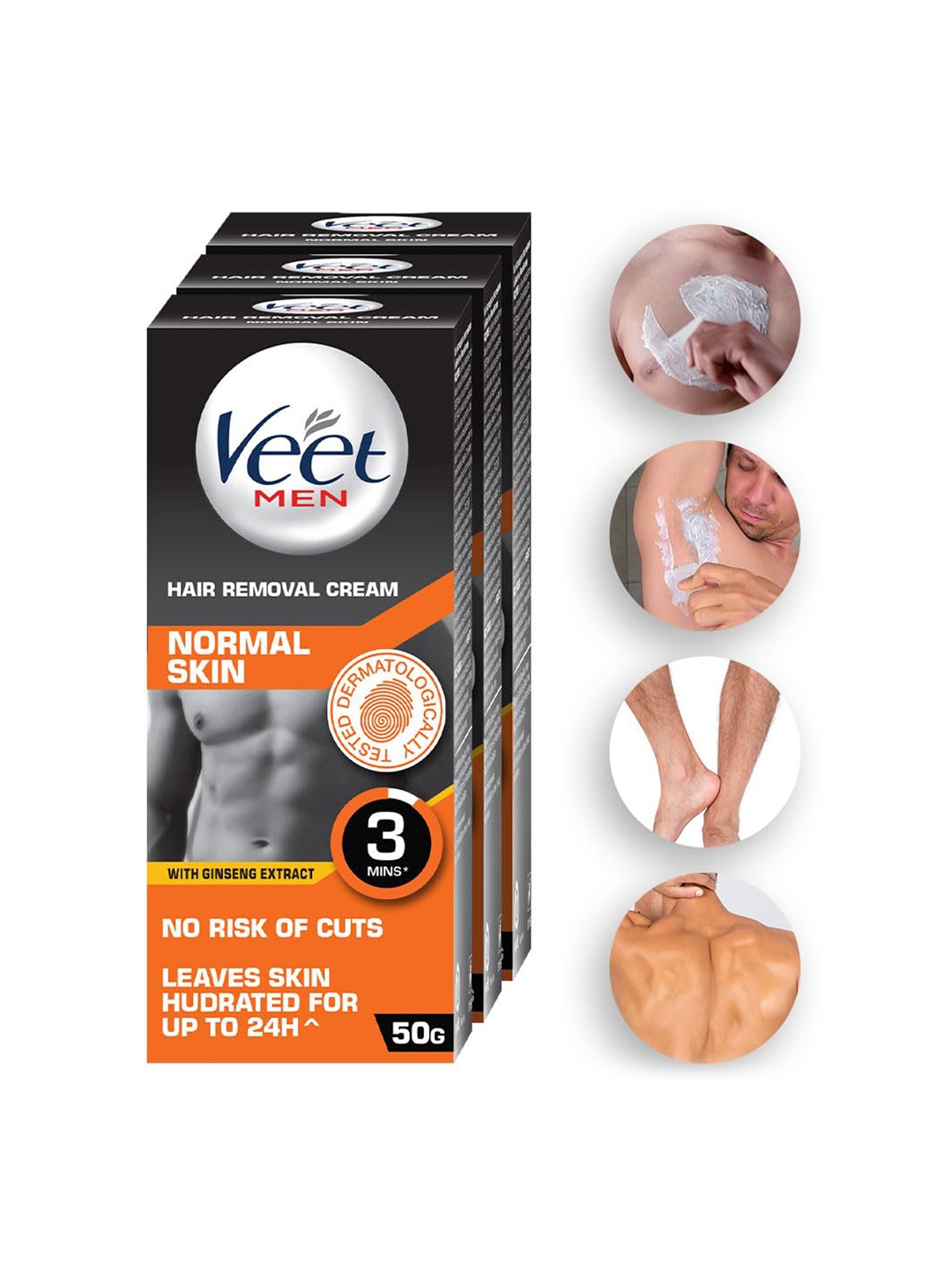Veet Men Set of 3 Hair Removal Cream - 50g each, Orange