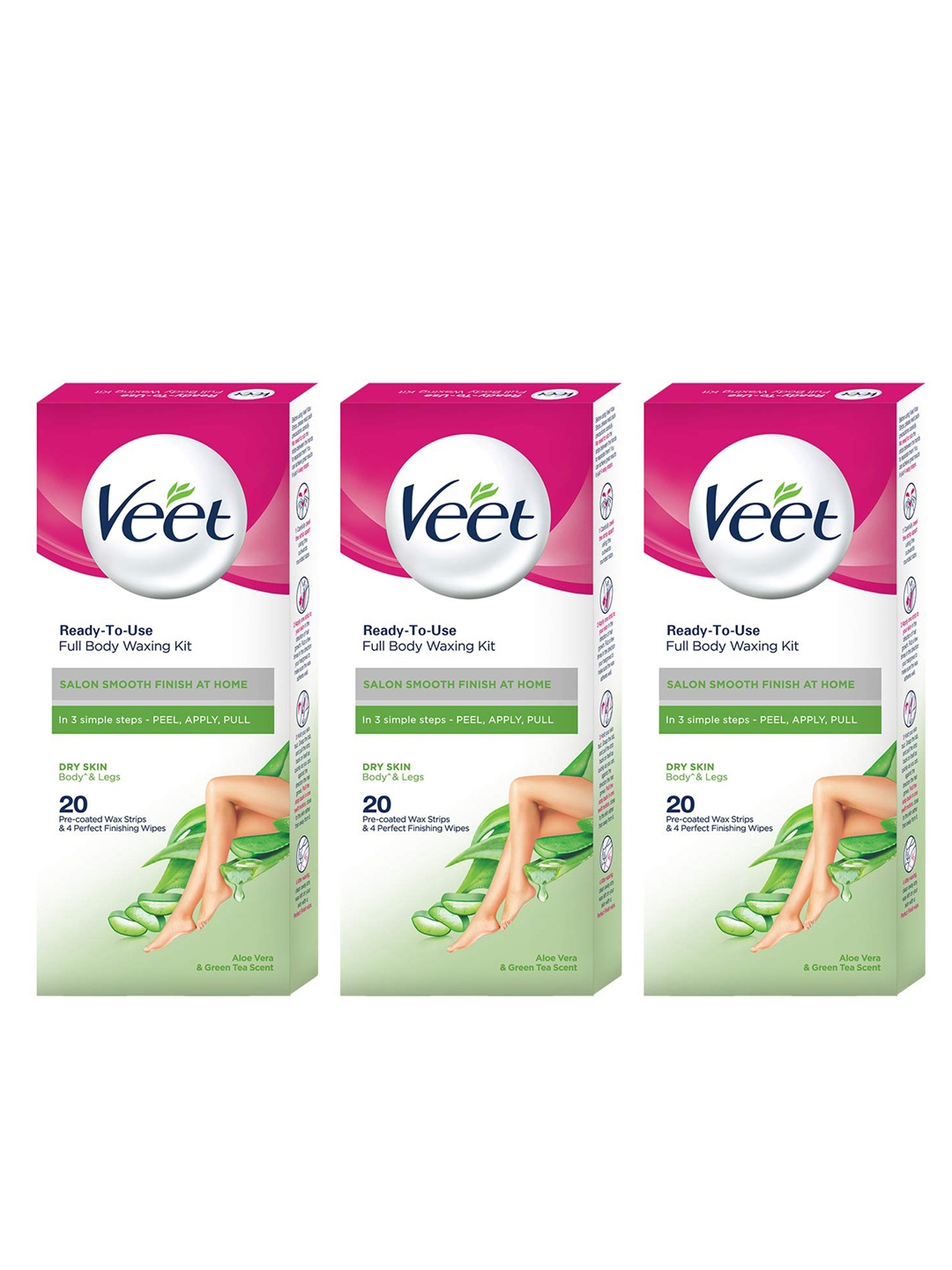 

Veet Set of 3 Easy-Gelwax Technology Full Body Waxing Kit for Dry Skin - 20 Strips each, Green