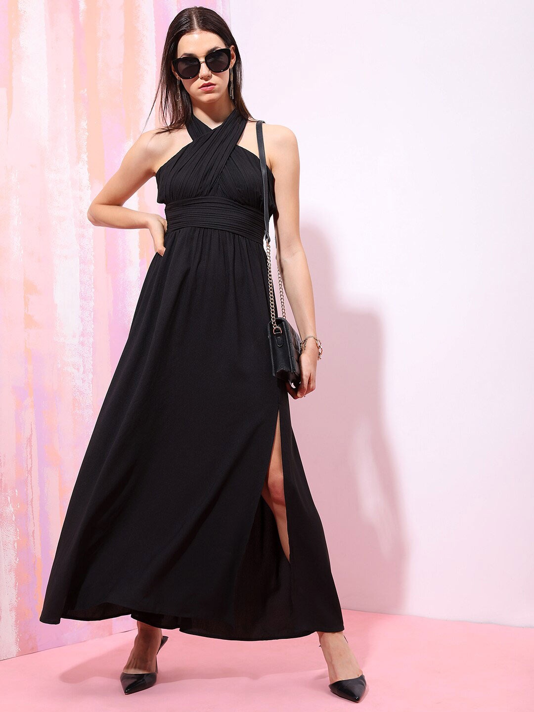 

Tokyo Talkies Halter Neck Front Slit Maxi Dress, Black