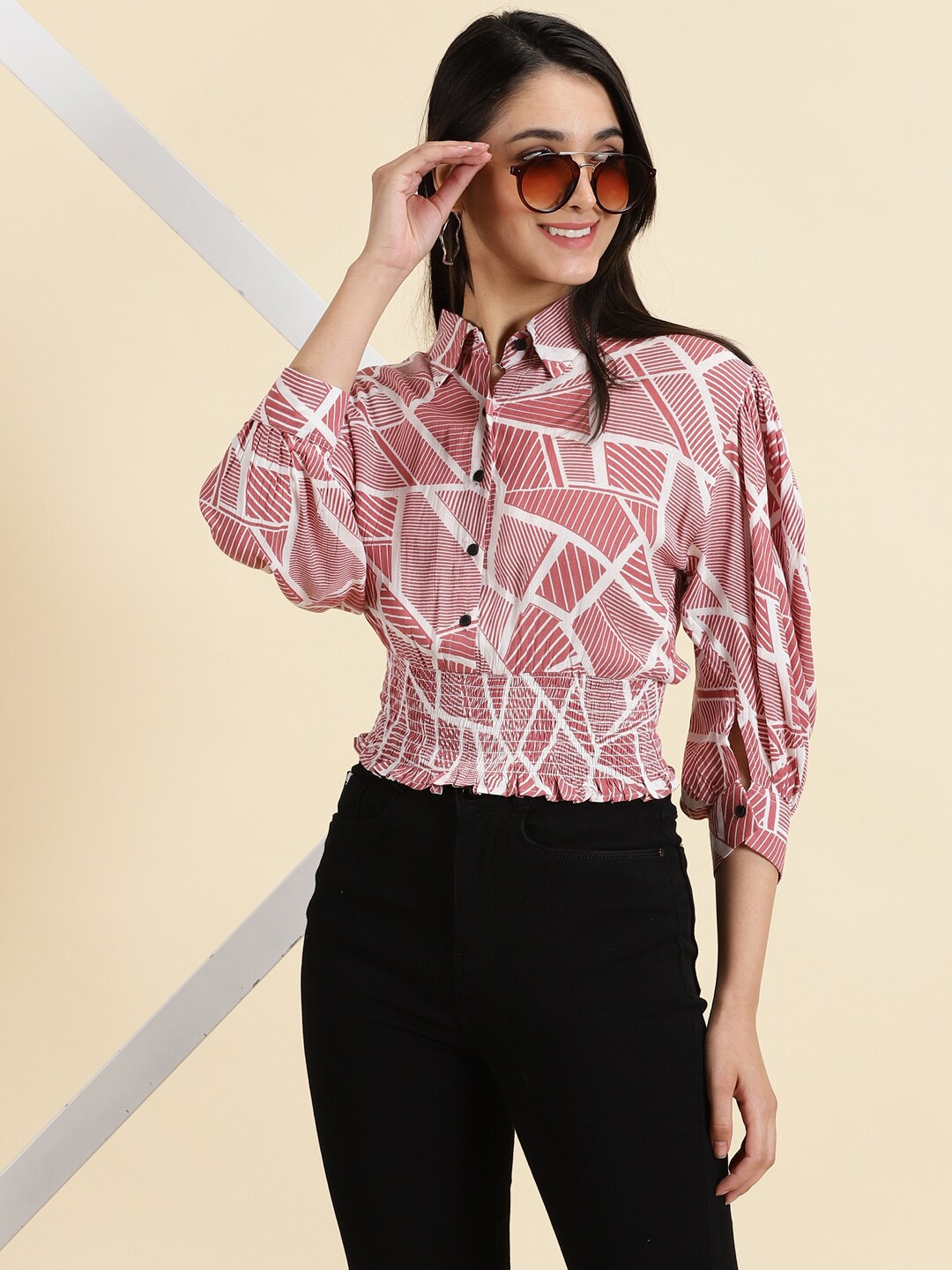 

SHOWOFF Geometric Print Shirt Style Top, Mauve