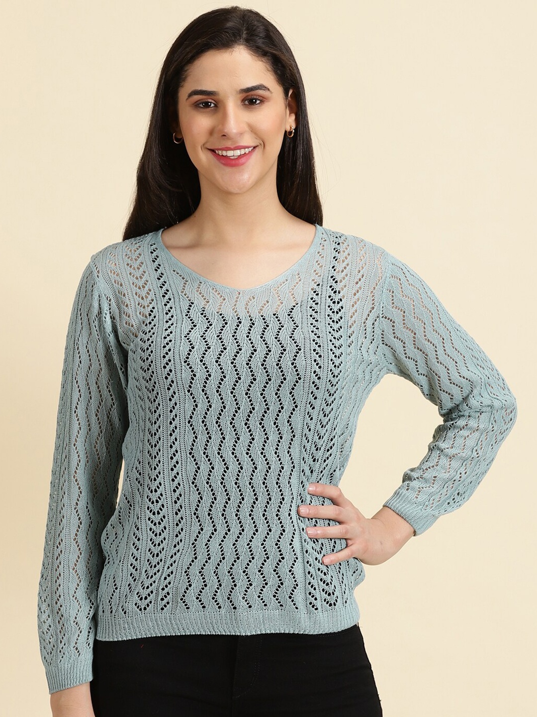 

SHOWOFF Self Design Woollen Knits Regular Top, Grey