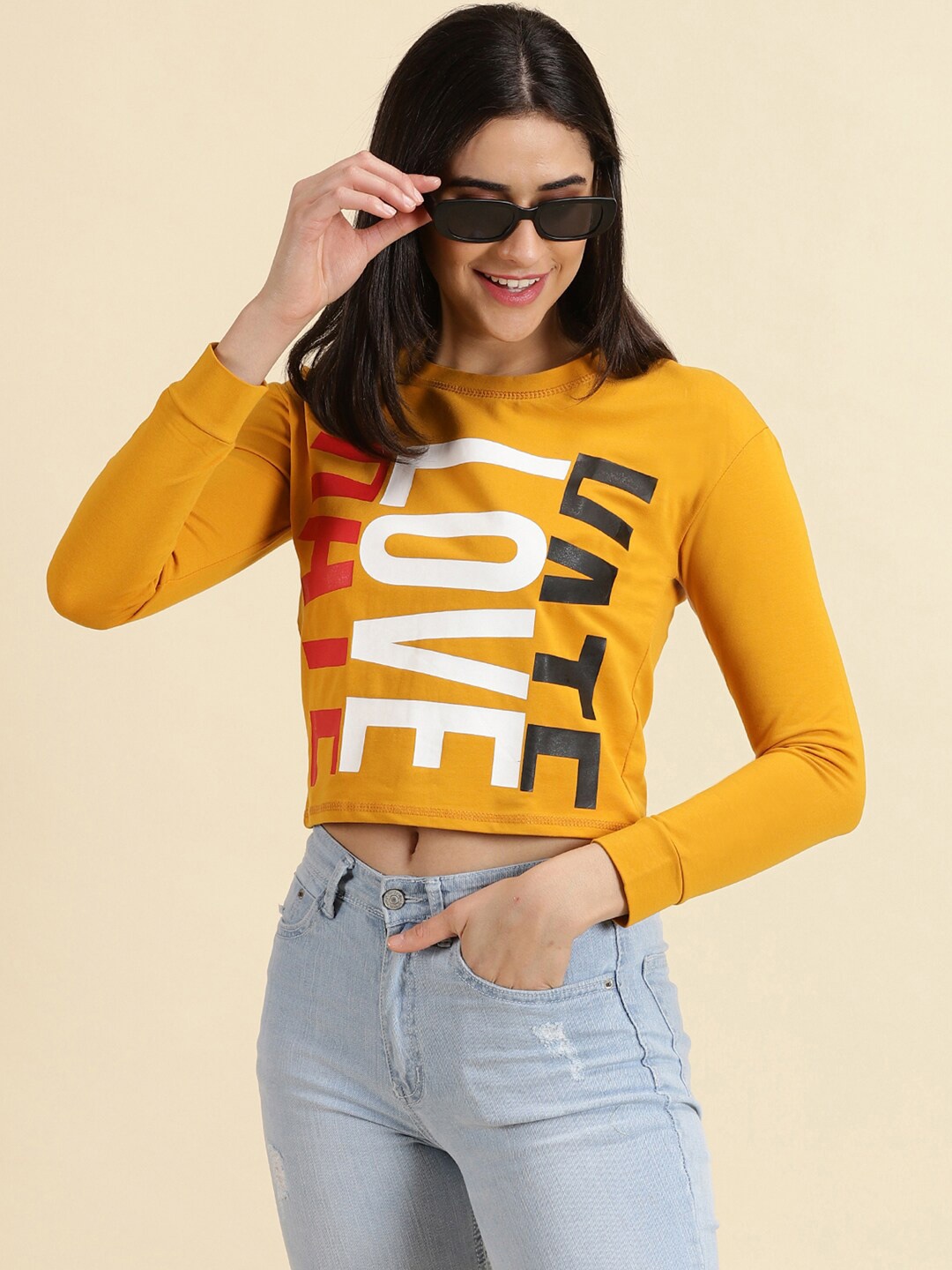 

SHOWOFF Typography Printed Cotton T-shirt, Mustard