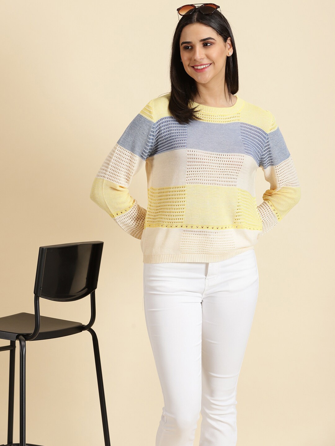 

SHOWOFF Colourblocked Woollen Top, Yellow