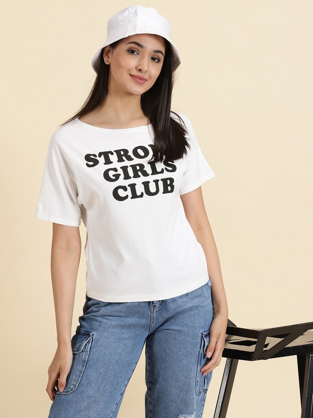 

SHOWOFF Typography Printed Regular Fit Boat Neck T-shirt, White