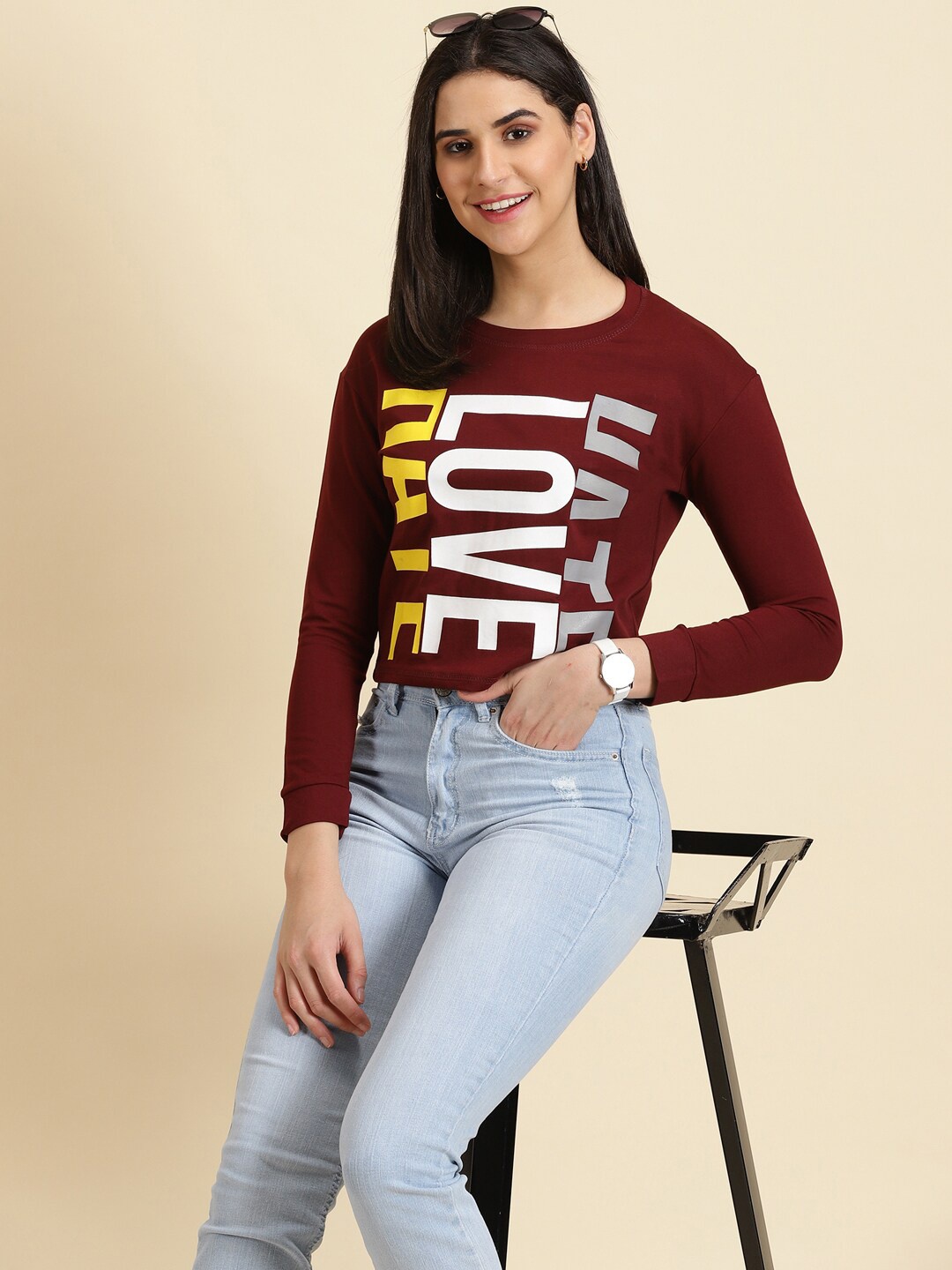 

SHOWOFF Typography Printed Top, Maroon