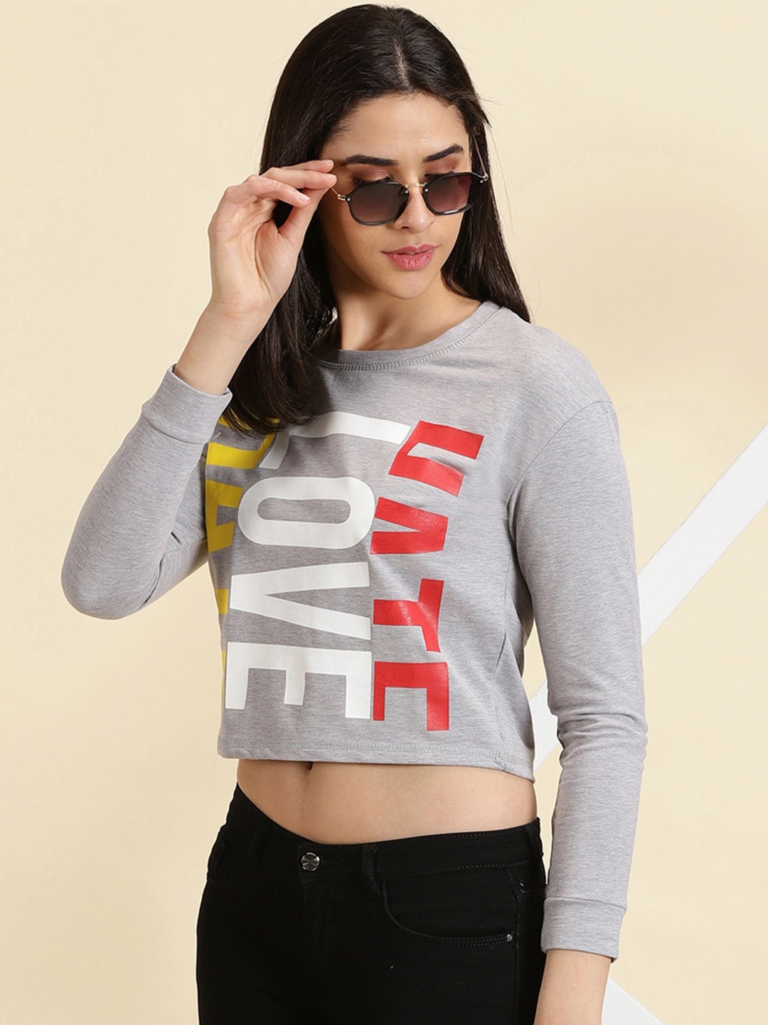 

SHOWOFF Typography Printed Crop Top, Grey