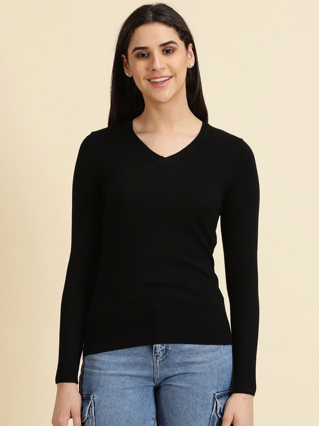 

SHOWOFF V Neck Pullover Acrylic Sweater, Black