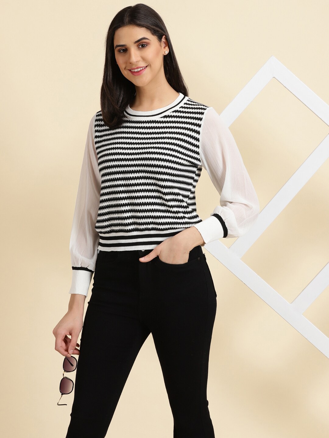 

SHOWOFF Striped Regular Top, White