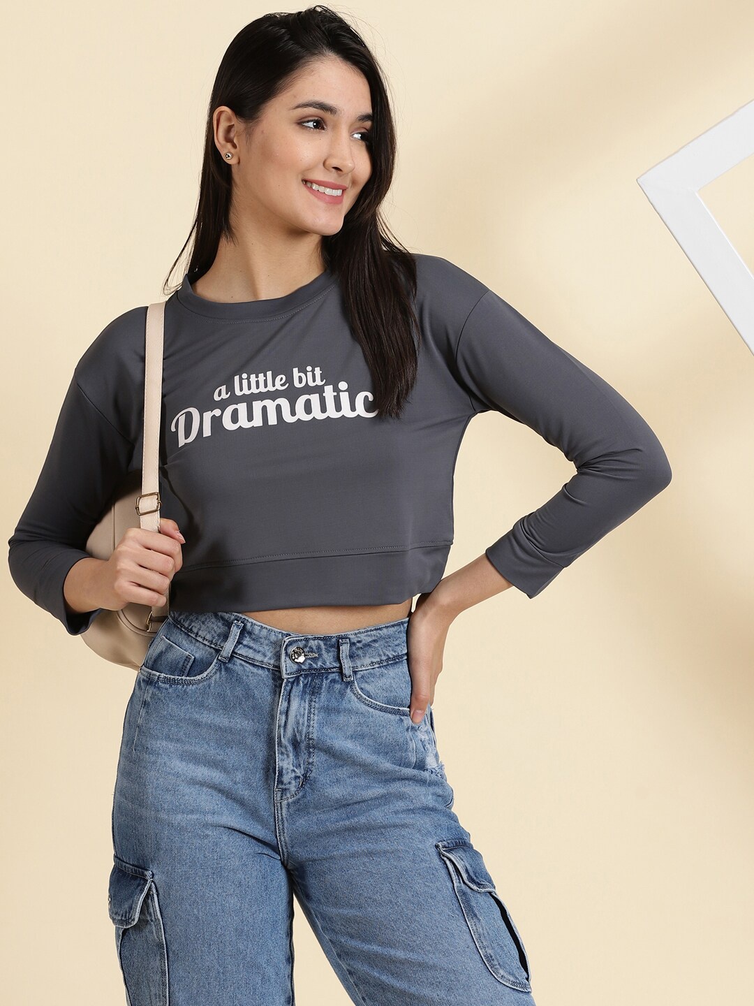 

SHOWOFF Typography Printed Crop Top, Grey