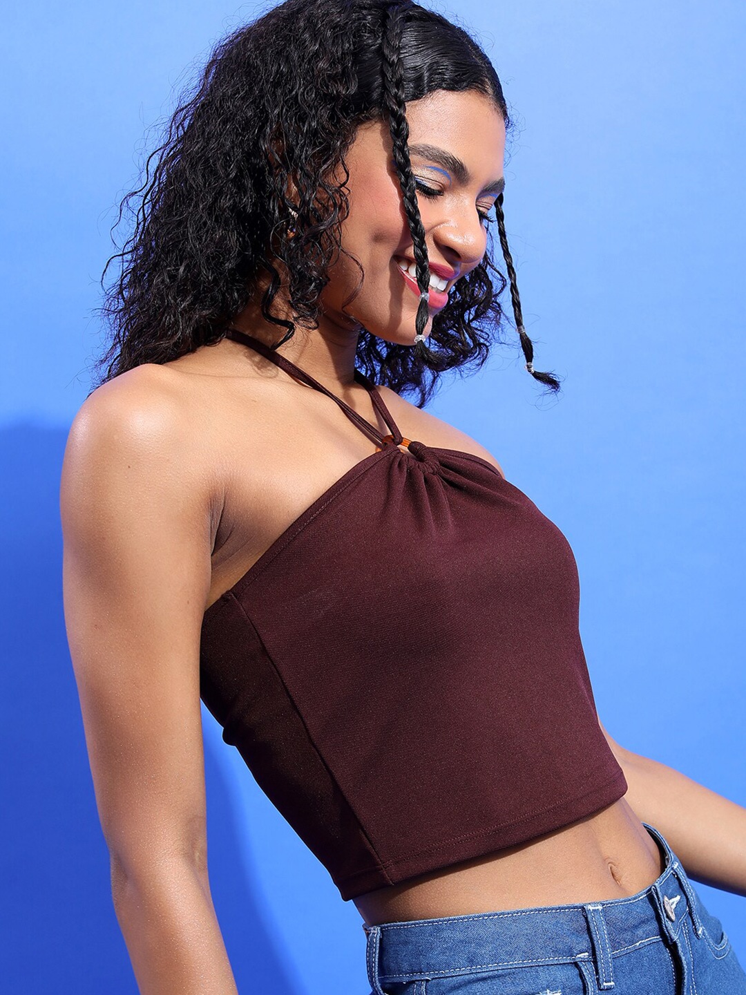 

Tokyo Talkies Brown Halter Neck Crop Top