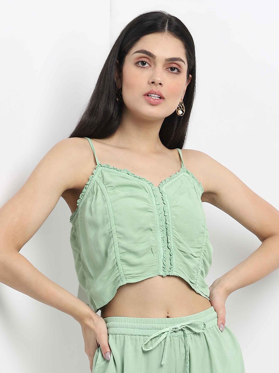 

MKOAL Shoulder Straps Pure Cotton Crop Top, Sea green