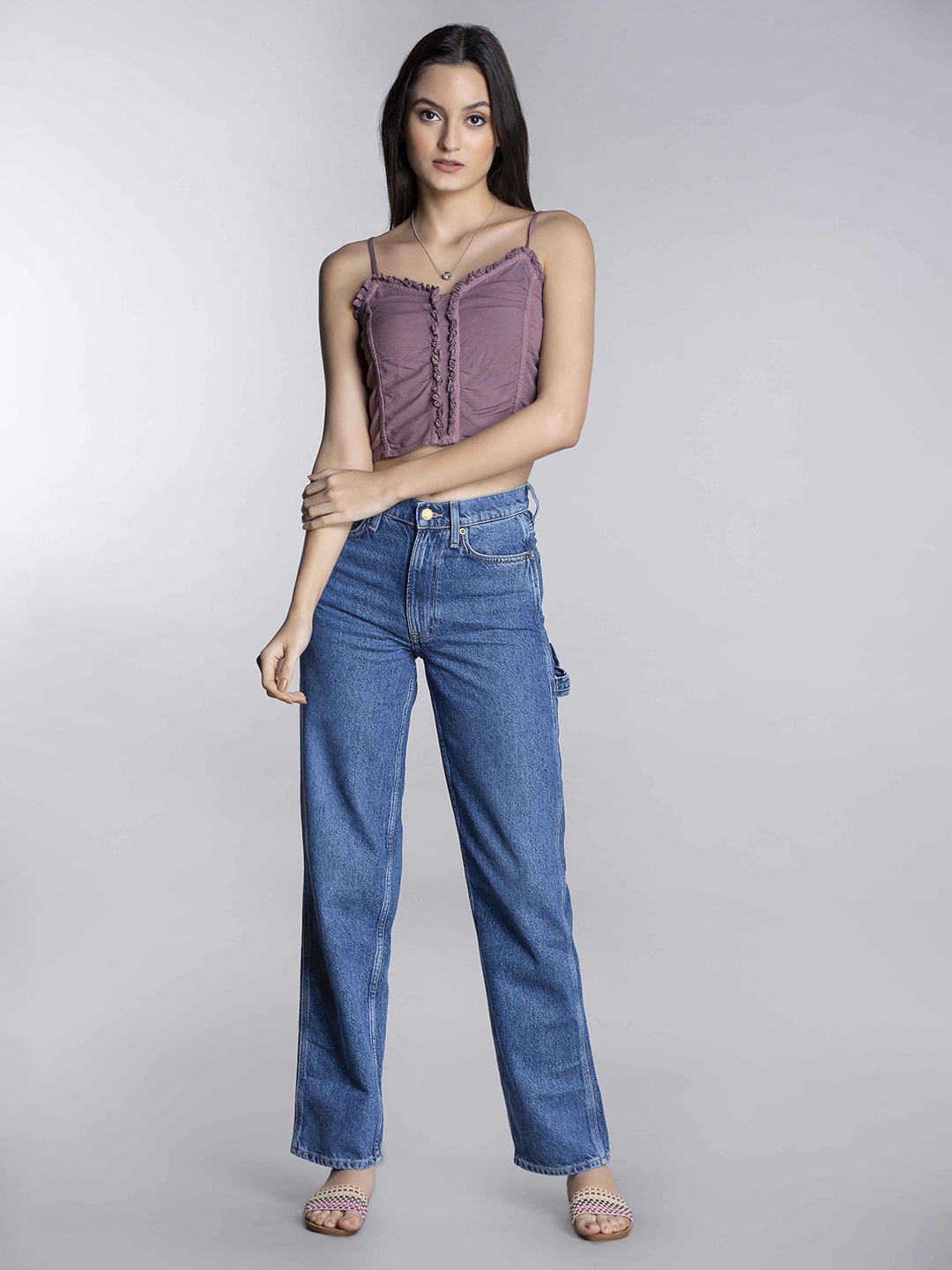 

MKOAL Shoulder Straps Pure Cotton Crop Top, Purple