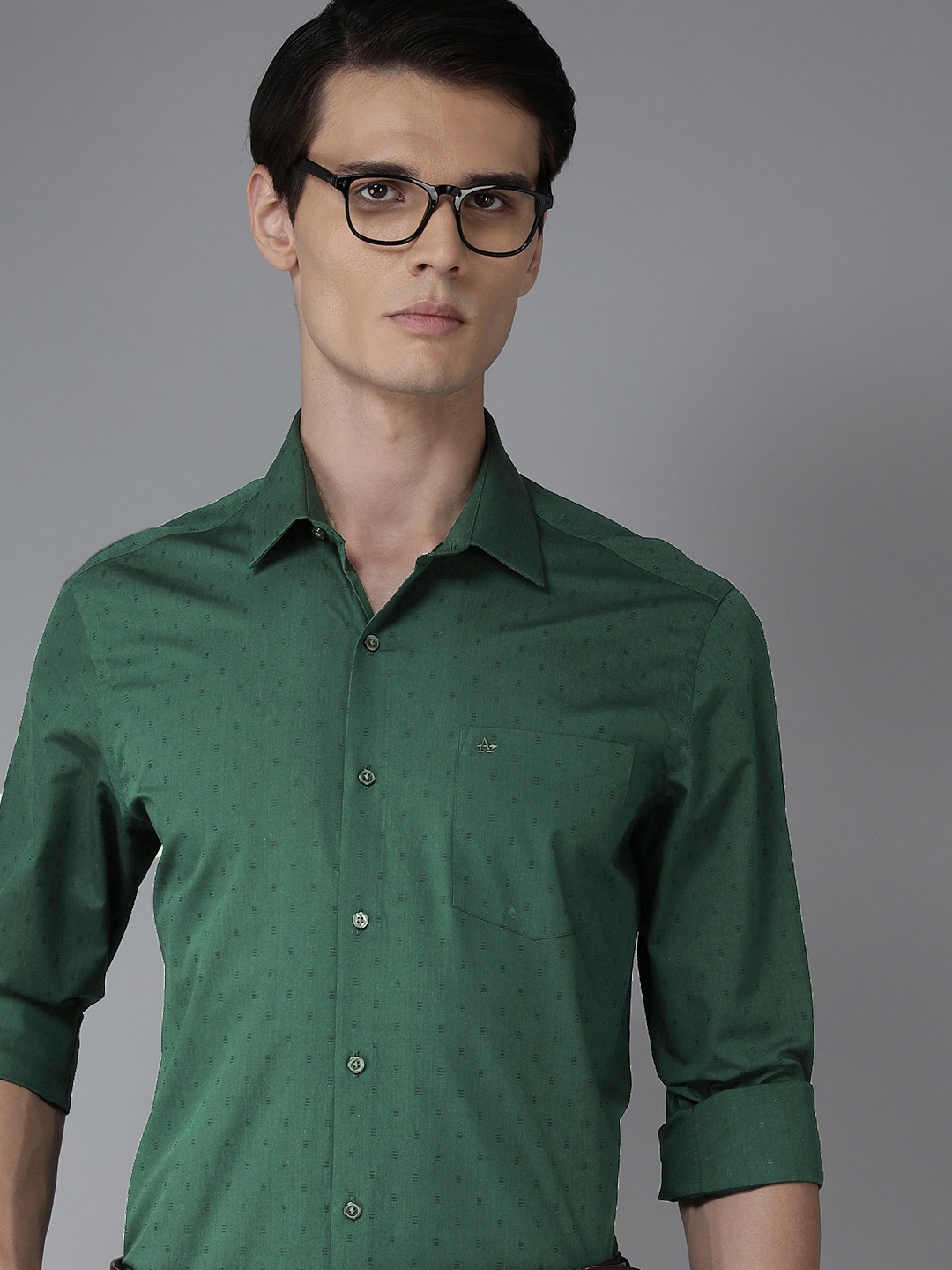 

Arrow Self Design Geometric Original Slim Fit Pure Cotton Formal Shirt, Green