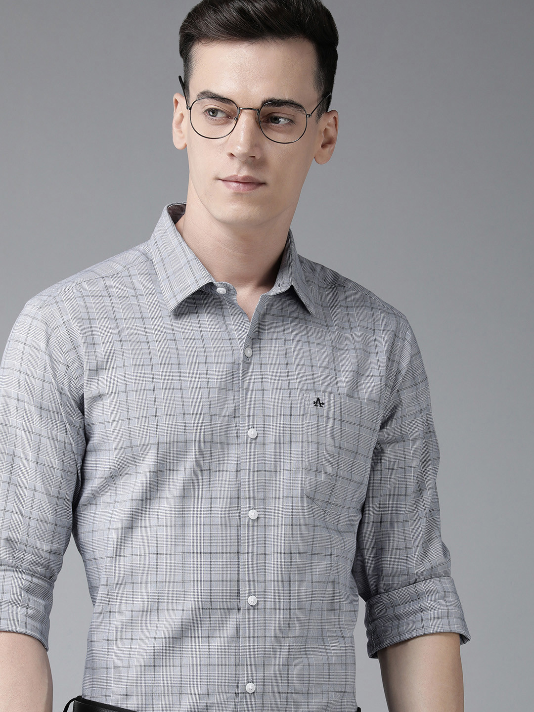 

Arrow Men Pure Cotton Original Slim Fit Opaque Checked Formal Shirt, Grey