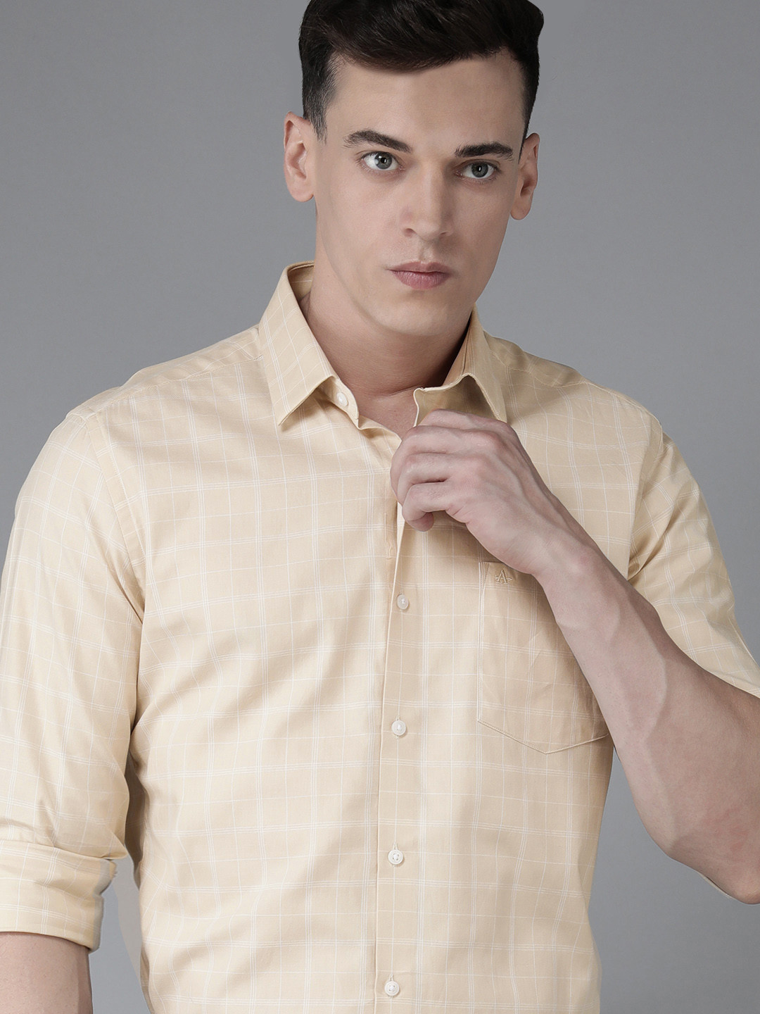 

Arrow Men Pure Cotton Original Slim Fit Opaque Checked Formal Shirt, Beige