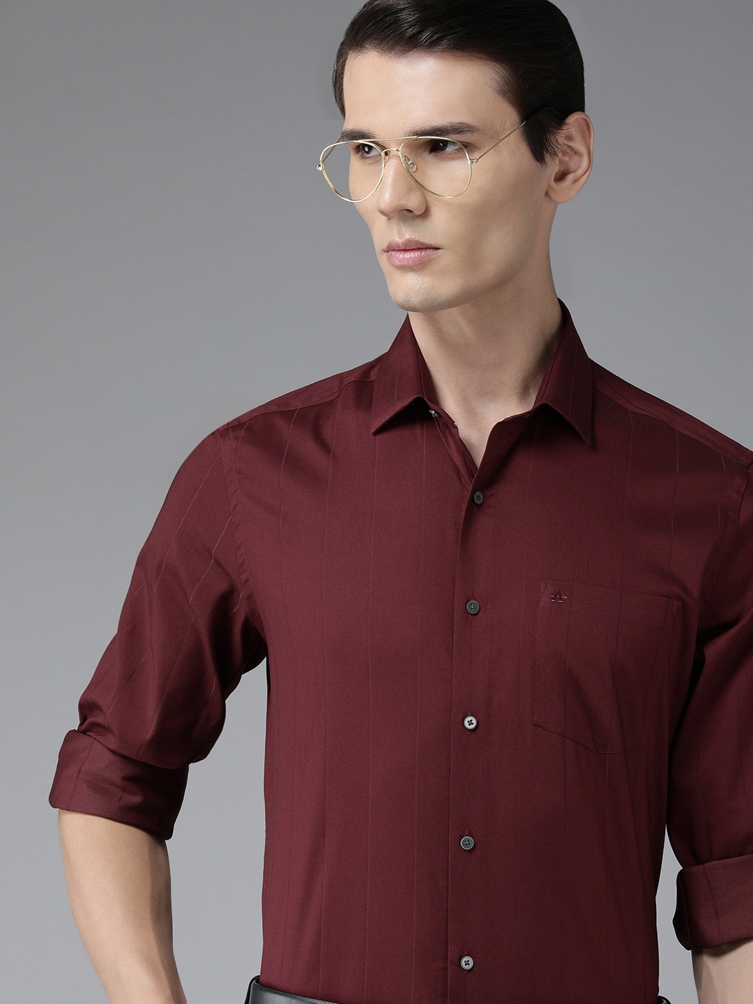 

Arrow Men Original Slim Fit Self-Striped Semiformal Shirt, Maroon