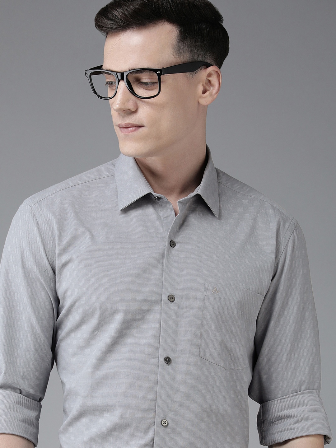 

Arrow Men Original Slim Fit Self Checked Pure Cotton Formal Shirt, Grey