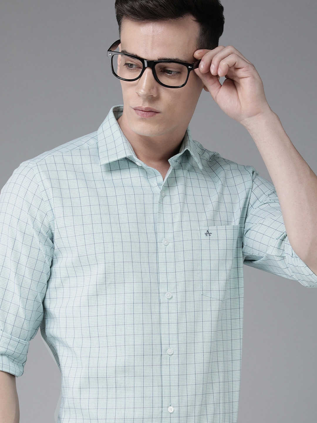 

Arrow Men Original Slim Fit Pure Cotton Checked Semiformal Shirt, Sea green