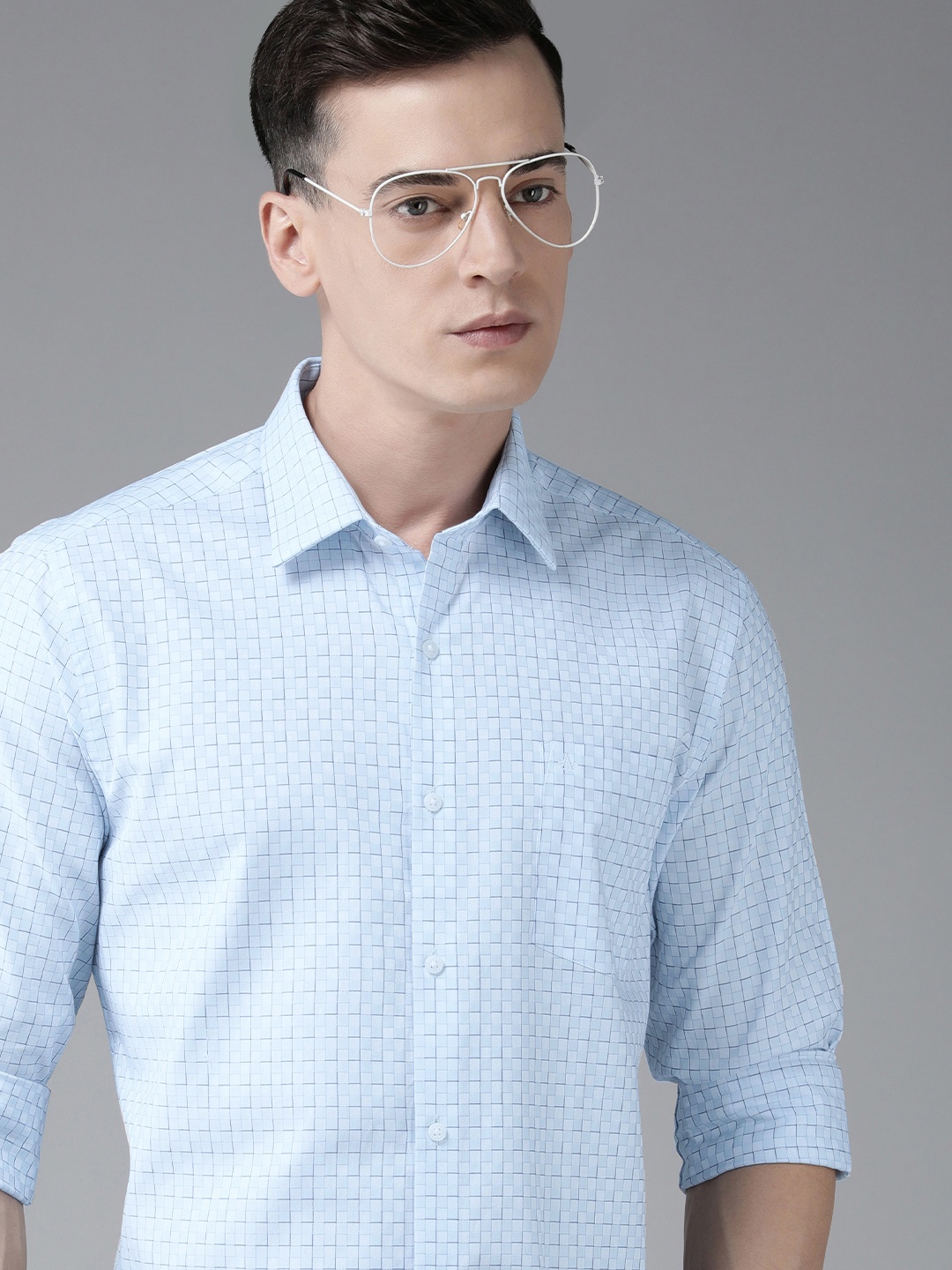 

Arrow Men Original Slim Fit Checked Pure Cotton Semiformal Shirt, Blue