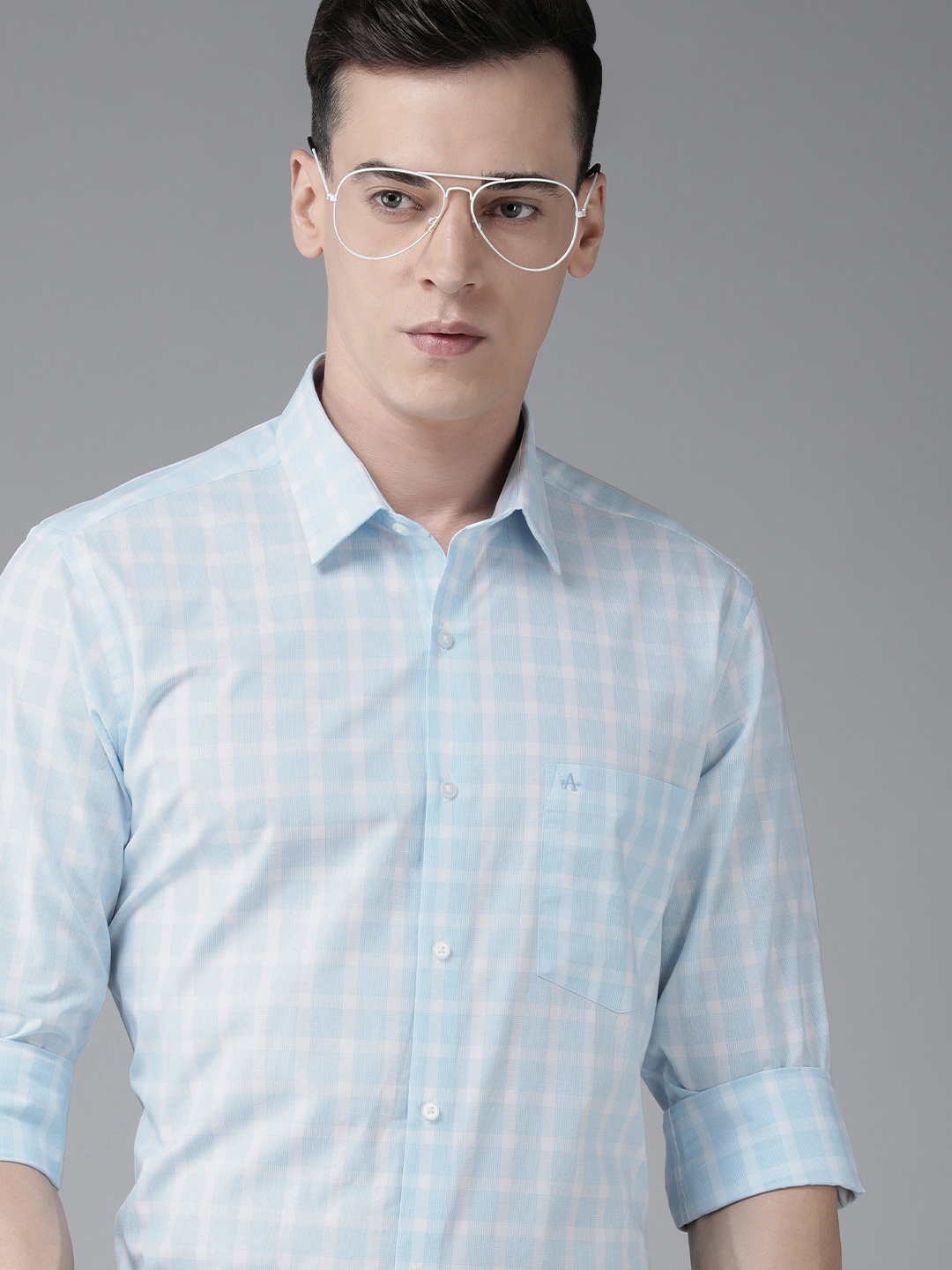 Arrow Men Original Slim Fit Checked Yarn Dyed Pure Cotton Semiformal Shirt, Blue