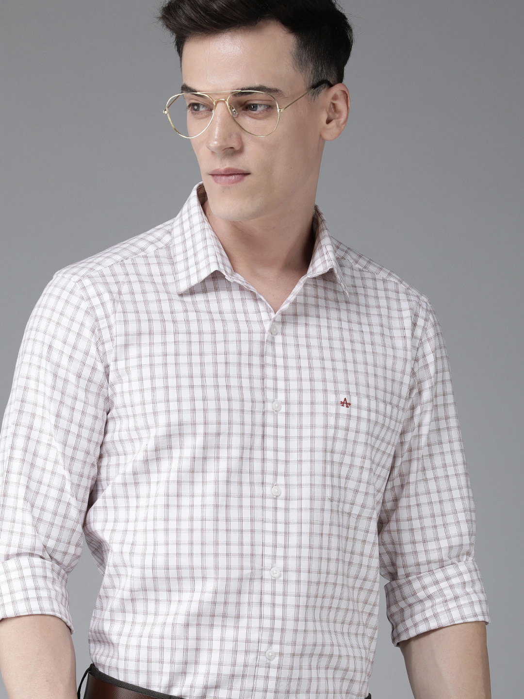 

Arrow Original Slim Fit Pure Cotton Checked Formal Shirt, Maroon