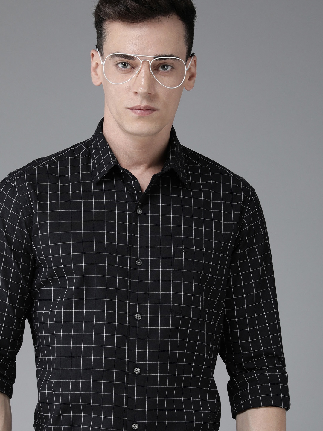 

Arrow Pure Cotton Original Slim Fit Windowpane Checked Casual Shirt, Black