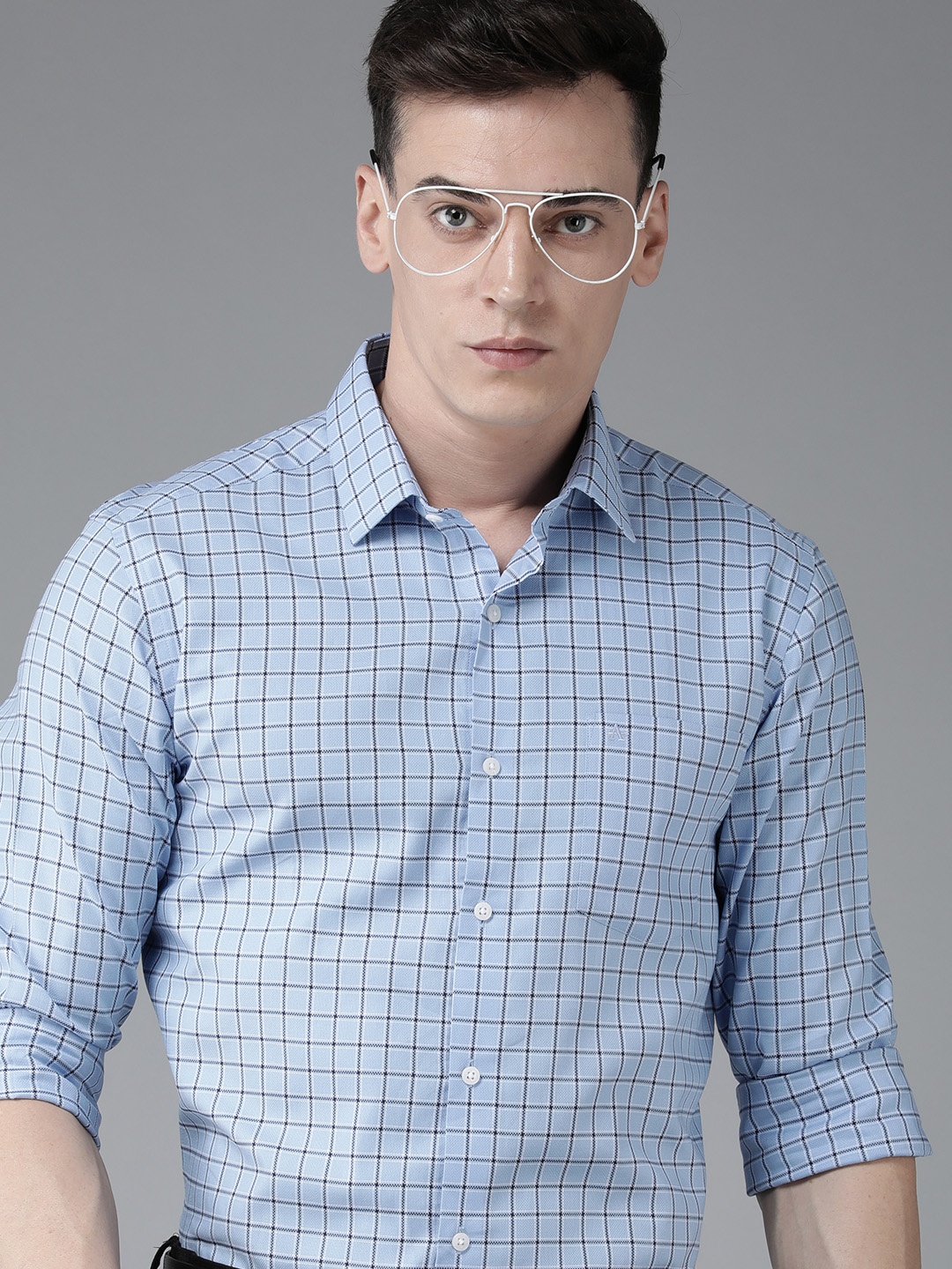 

Arrow Original Slim Fit Grid Tattersall Checked Pure Cotton Formal Shirt, Blue