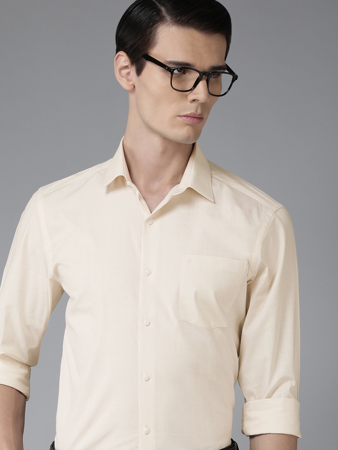 

Arrow Men Self Design Textured Pure Cotton Slim Fit Opaque Formal Shirt, Beige