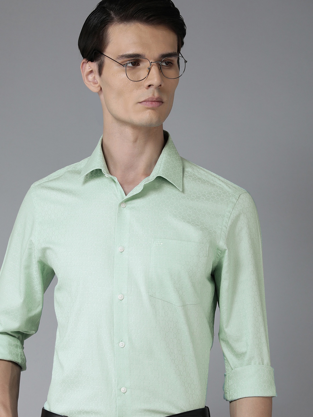 

Arrow Men Original Slim Fit Self Design Pure Cotton Formal Shirt, Green